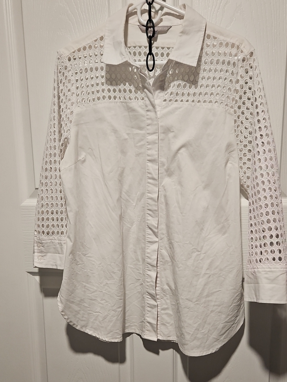 Valerie Stevens White Eyelet Button-Down Shirt